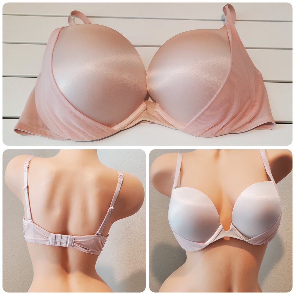 Victoria's Secret Vintage Chiffon Overlay Push-Up Demi Bra Multiway Pink 36D